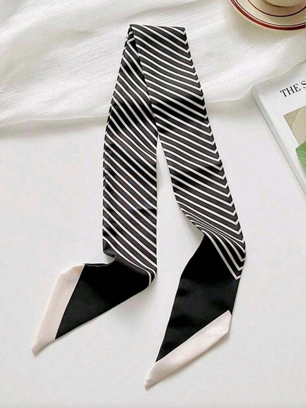 Striped Satin Twilly Neck Scarf